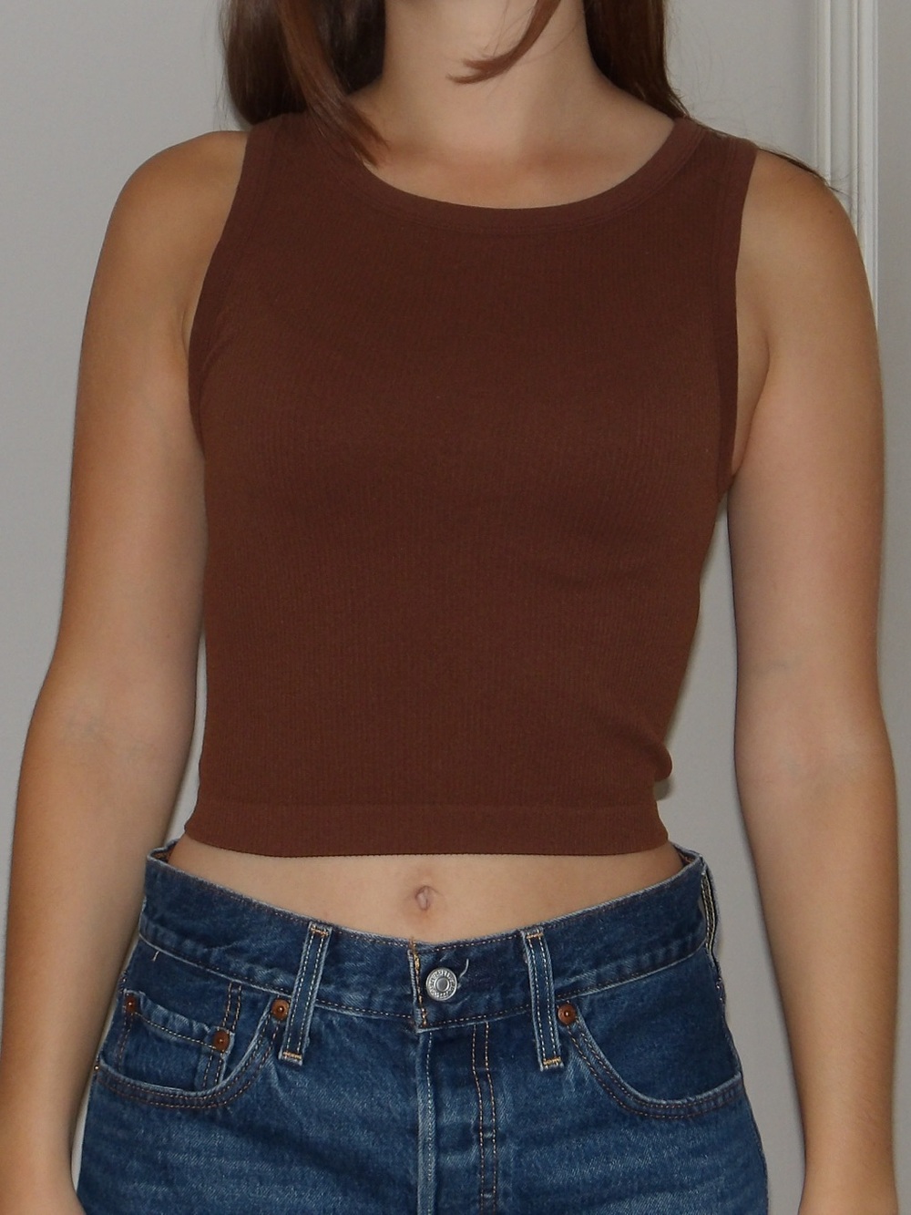 Sunday Best Ribbed Crop Tank in Chocolate Brown